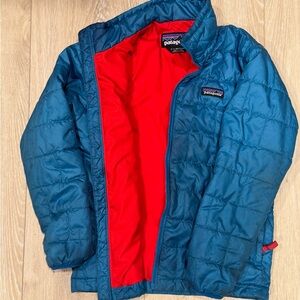Patagonia Kids Teal Puffer with Red Interior